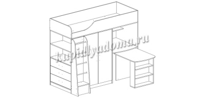 Кровать-чердак Каприз-8 с выкатным столом (Анкор белый)