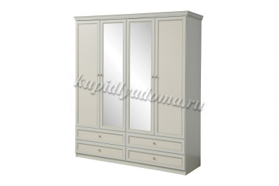 Шкаф комбинированный с зеркалом Эльмира 40.01 (Дуб Белый/Kroning Белая кожа патина)