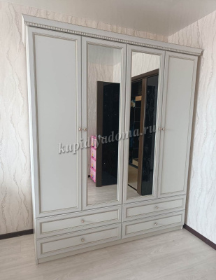 Шкаф комбинированный с зеркалом Эльмира 40.01 (Дуб Белый/Kroning Белая кожа патина)