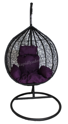 Кресло подвесное большое Кокон F-03 (Черный каркас/Фиолетовая подушка)
